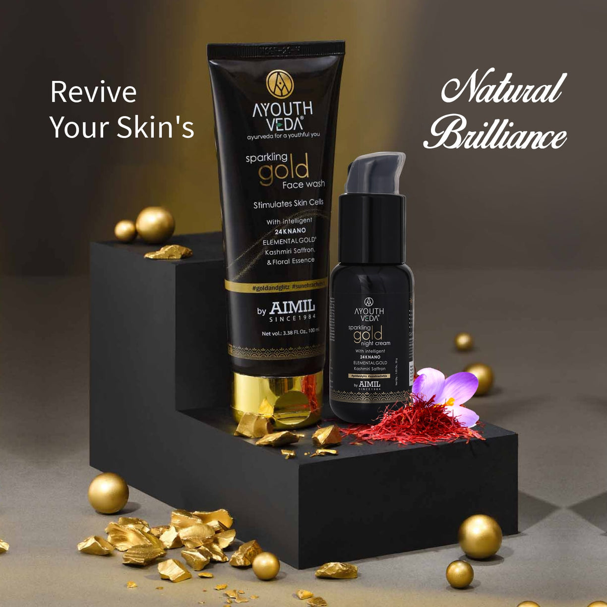 Golden Glow Night Care Combo | Gold face wash 100ml , Night Cream 30g - Ayouthveda