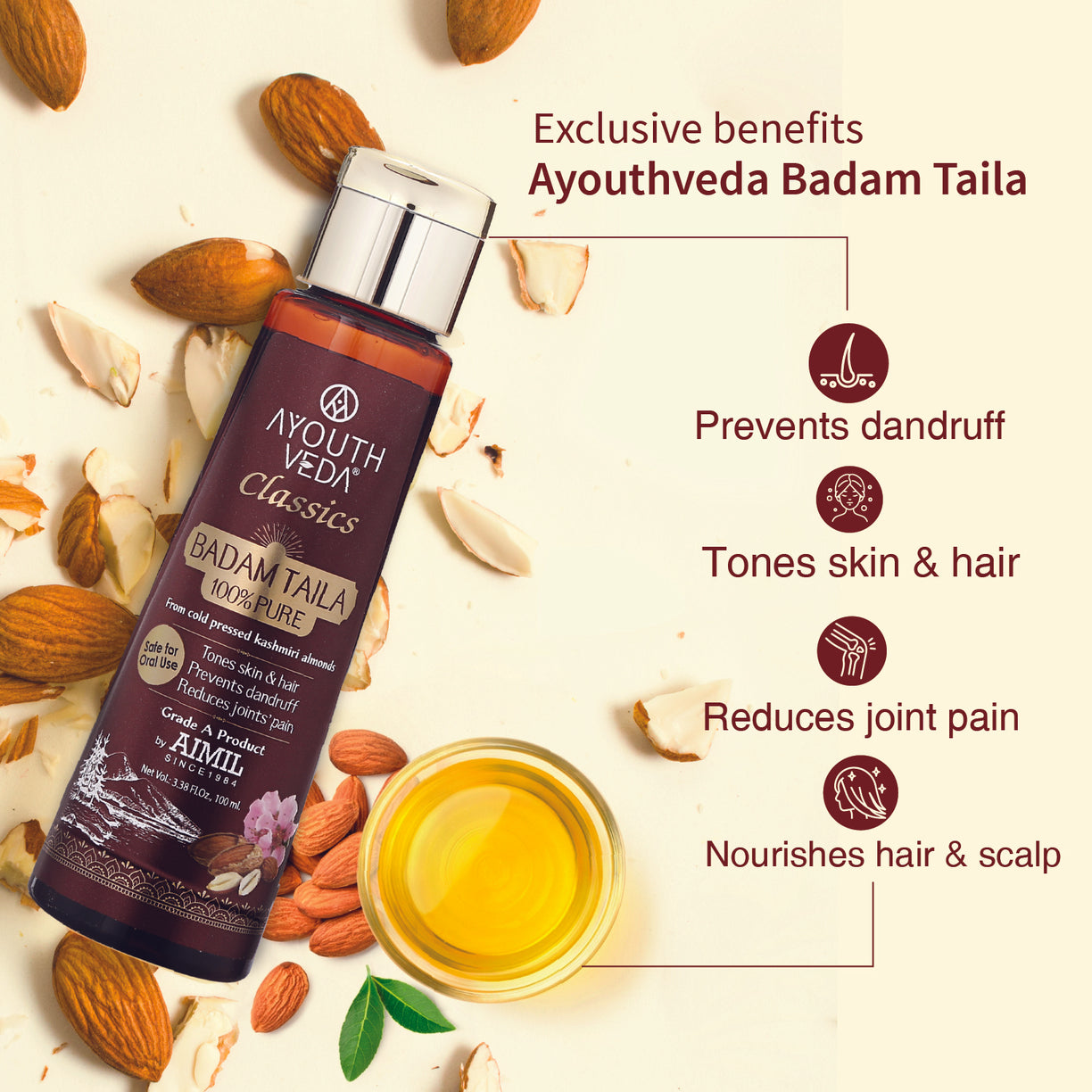 Vitamin-E Nourishing Combo: Badam Taila (100 ml), Royal Bath Body Wash (300 ml) - Ayouthveda
