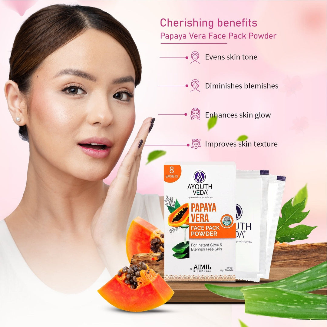 Flawless Skin Combo: Papaya Vera Face Pack Powder (10g × 8), Gulab Jal (100 ml) - Ayouthveda