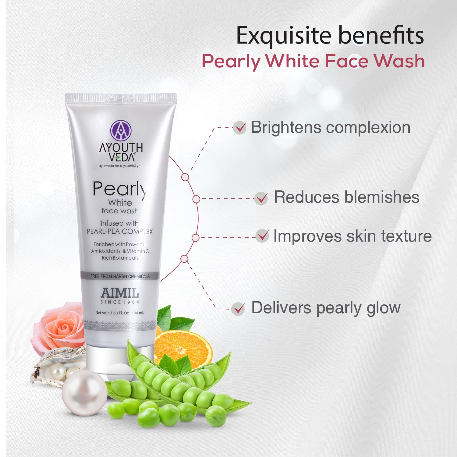 Pearly White Day Care Combo: Pearly White Face Wash (100 ml), Pearly White Day Cream (30 g) - Ayouthveda