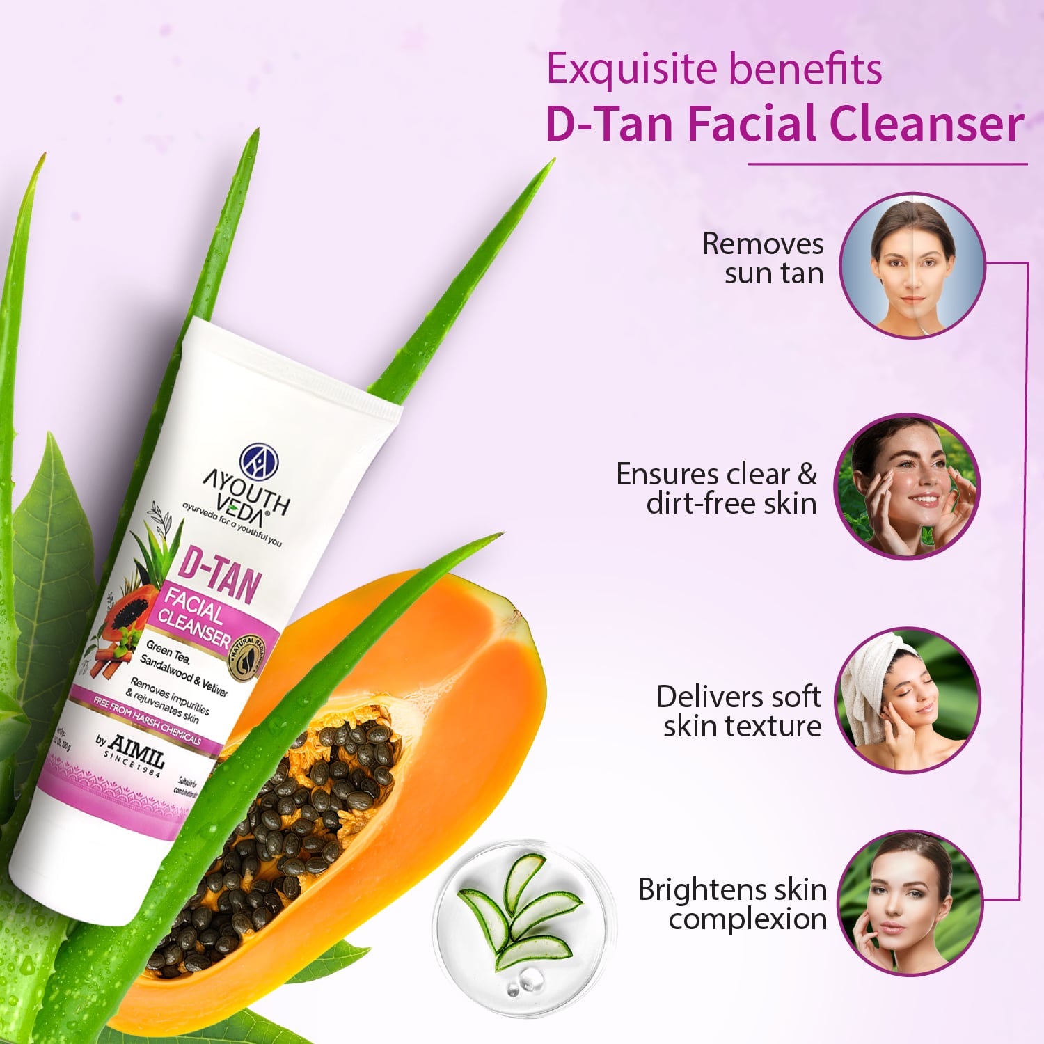 Radiant Skin Combo: D-Tan Facial Cleanser (100 g) D-Tan Face Pack Powder (10g×8) - Ayouthveda