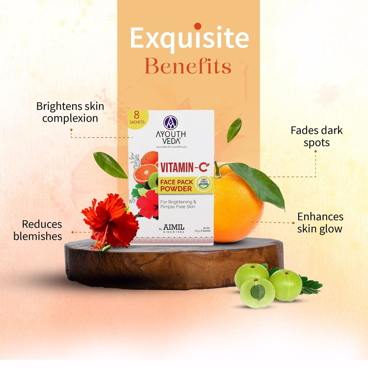 Luminous Skin Combo: Vitamin-C Face Pack Powder (10g × 8), Gulab Jal (100 ml) - Ayouthveda