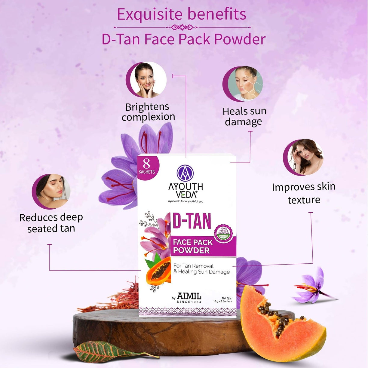 D-Tan Delight Combo: D-Tan Face Pack Powder (10g × 8), Gulab Jal (100 ml) - Ayouthveda