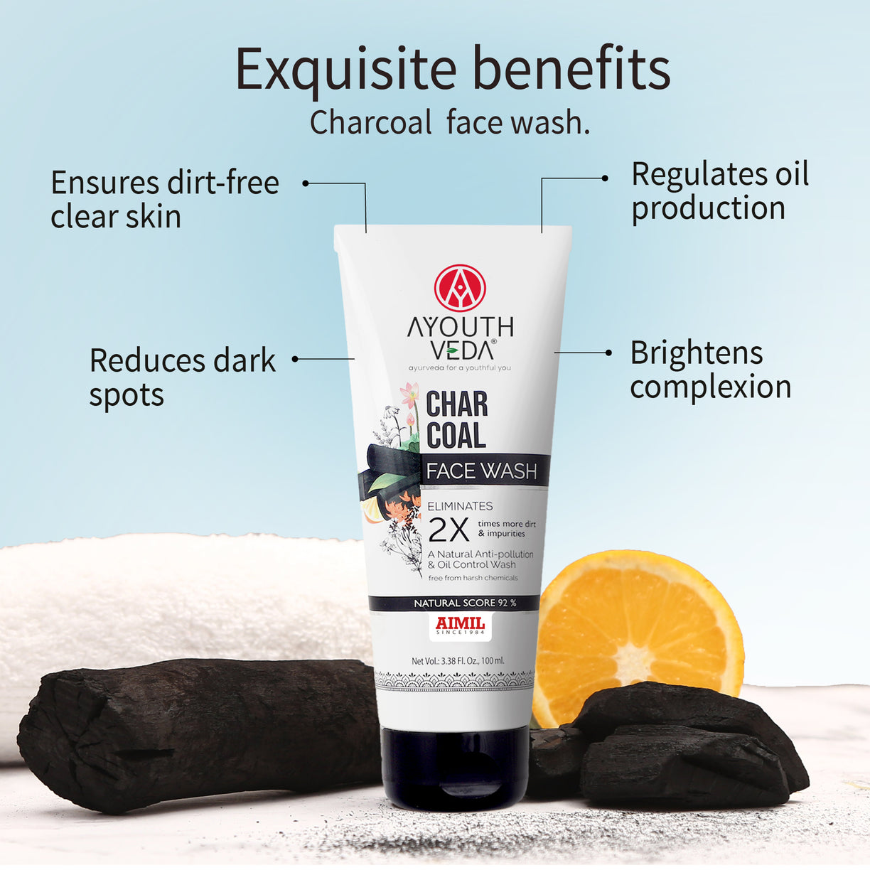 Skin Protecting Combo: Charcoal Face Wash (100 ml), Sun Turn Cream SPF 30 (60 gm)
