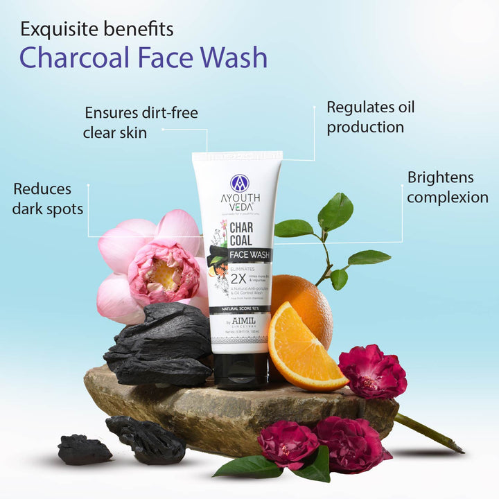 Bestseller Face, Body, Hair Combo: Charcoal Face Wash (100 ml), Aquatic Lotus Body Wash (300 ml), Healthy Hair Shampoo (200 ml) - Ayouthveda