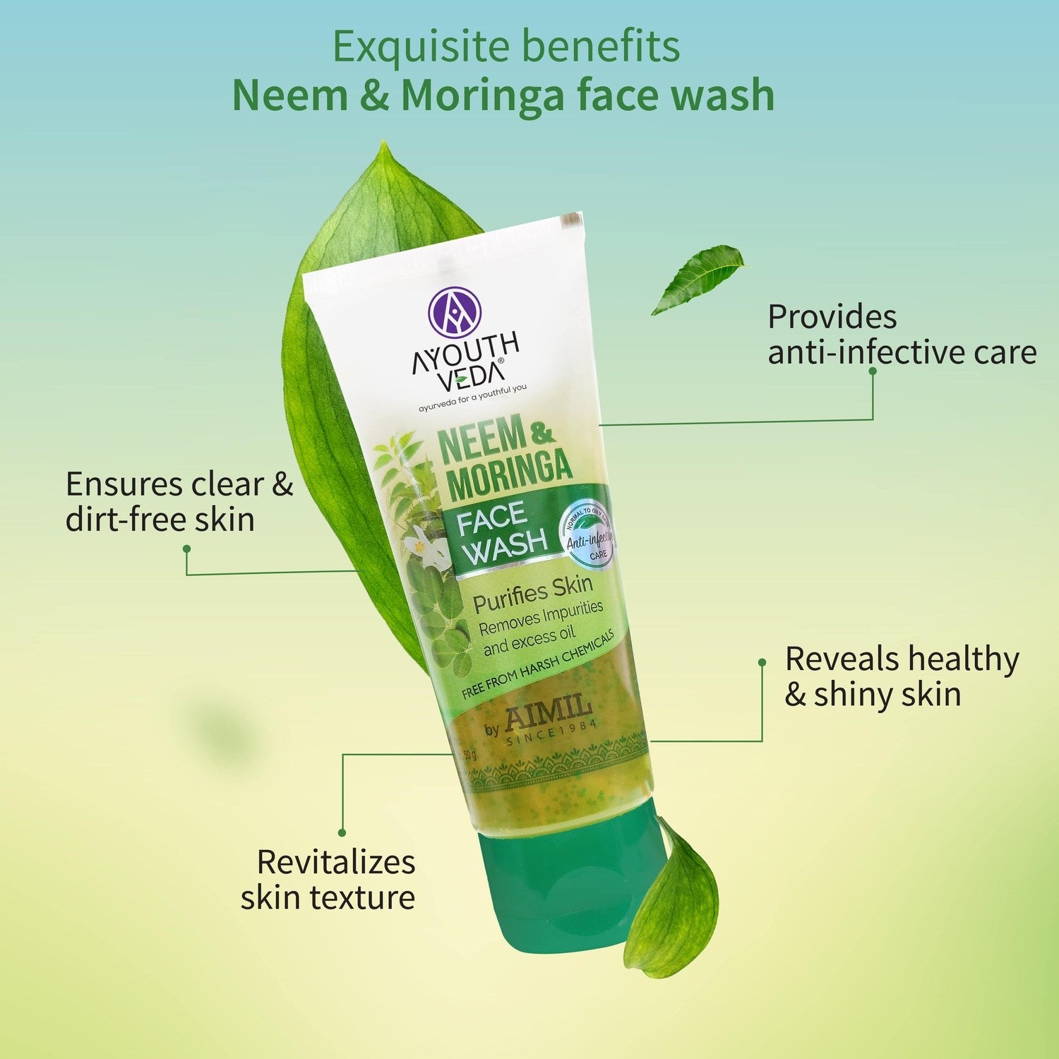 Rejuvenating Moringa Combo: Neem & Moringa Face Wash (50g), Moringa Body Yogurt (200 g), Moringa & Sea Buckthorn Hand Cream (30g) - Ayouthveda