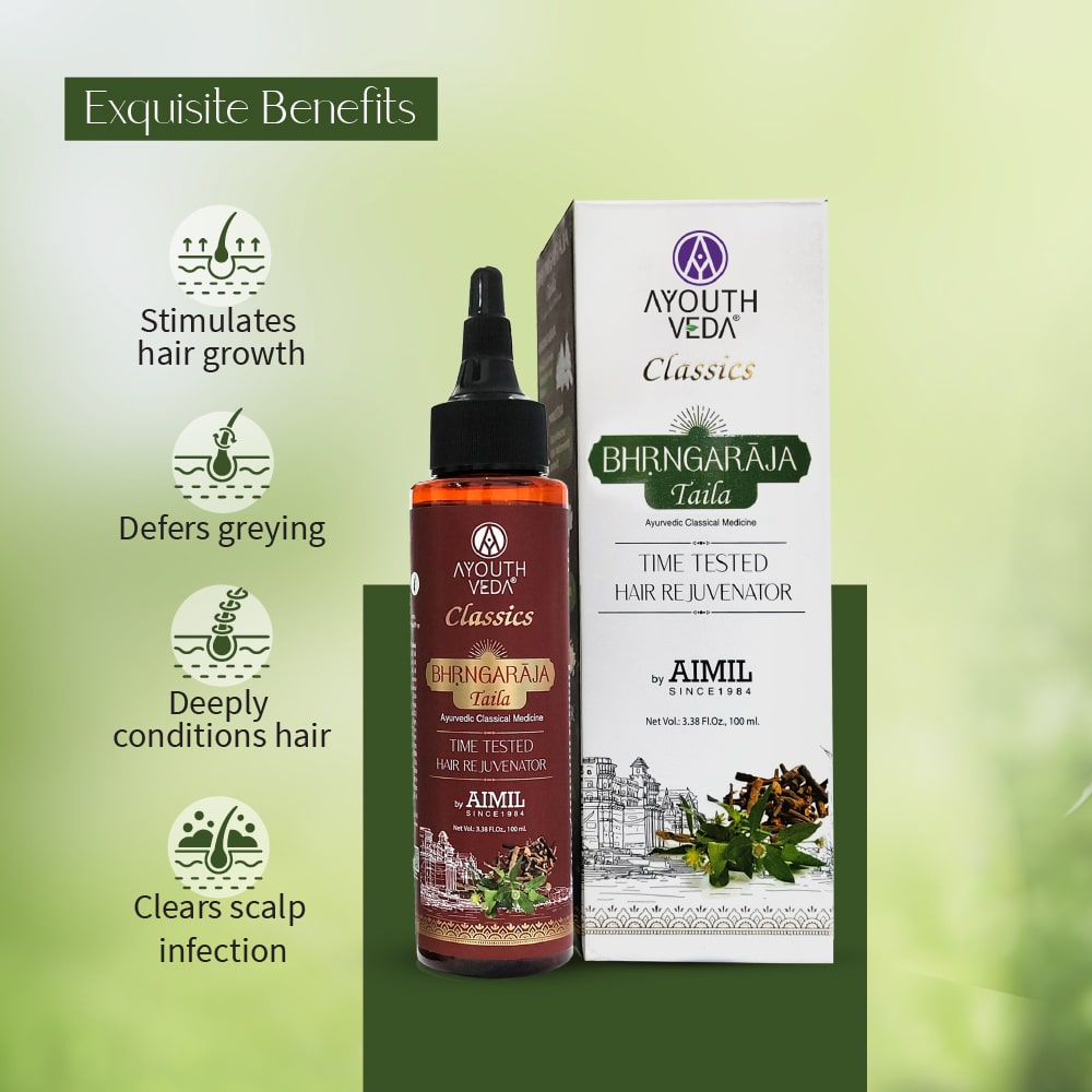 Ayouthveda Bhrngaraja Taila | Hair Strengthening Oil Fortified With Bhringraj & Manjistha | Reduces Hair Loss, Boosts Growth & Improves Scalp Health | With 10 Nourishing Herbs & Oils for Soft, Strong & Beautiful Hair | Net Qty 100 ml