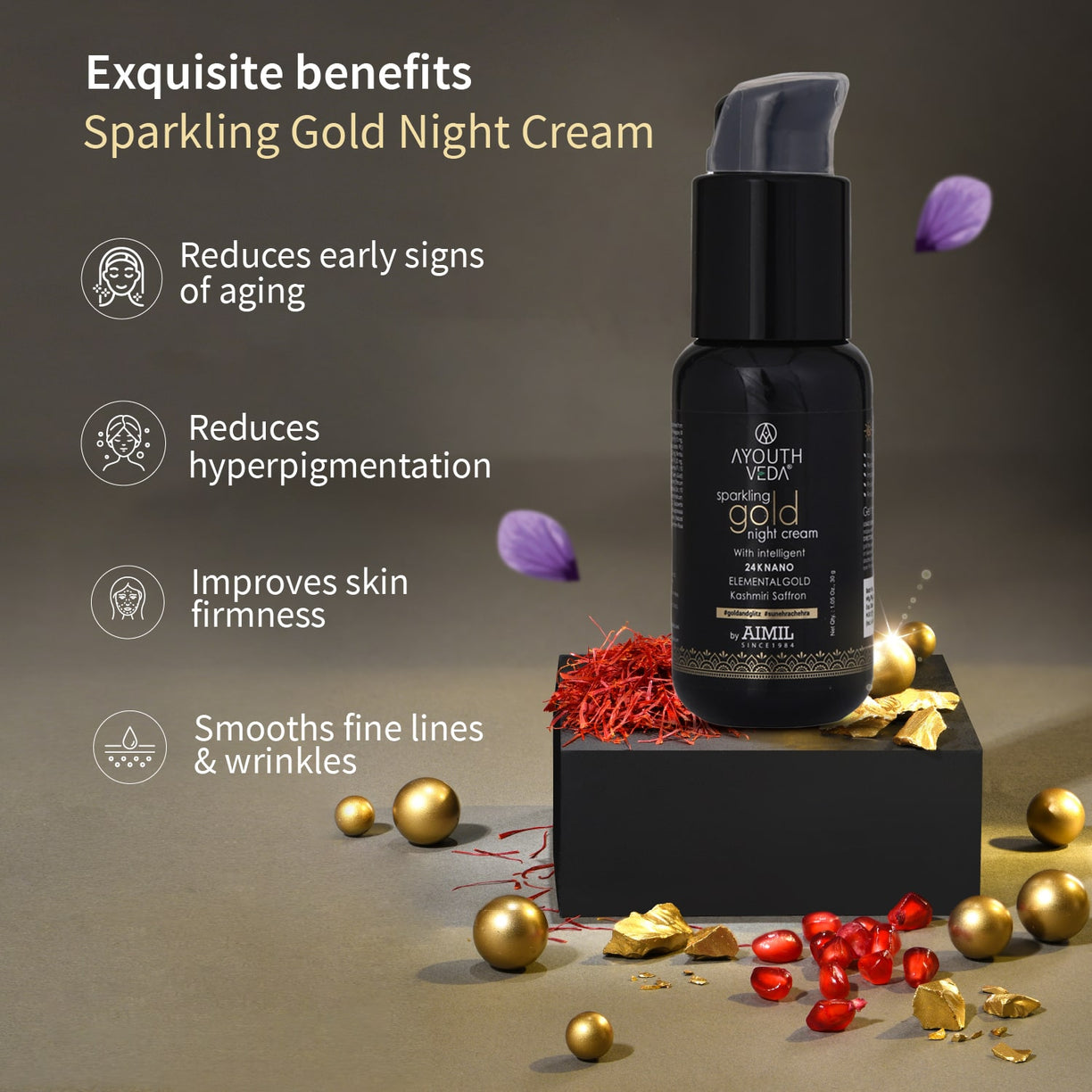 Golden Glow Night Care Combo | Gold face wash 100ml , Night Cream 30g - Ayouthveda