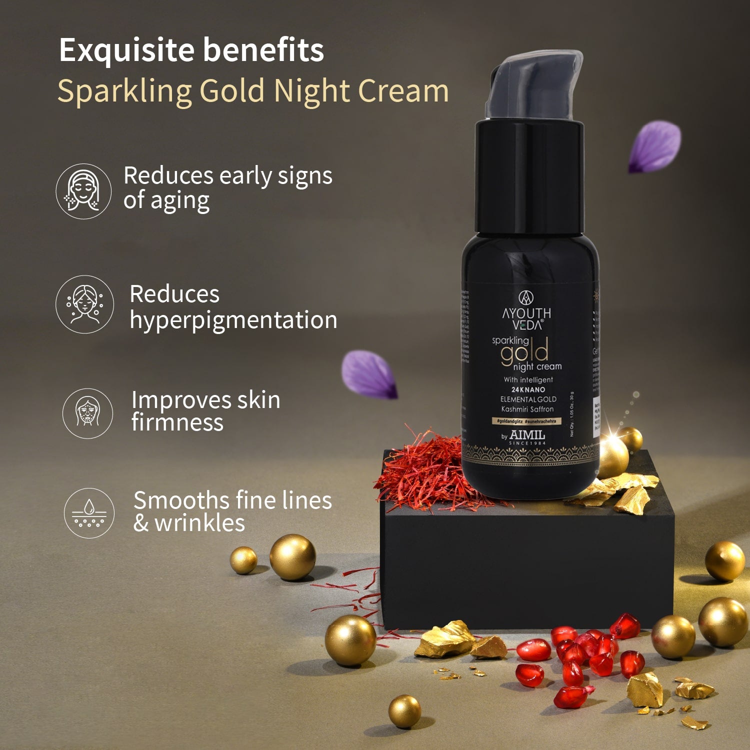 Golden Glow Night Care Combo | Gold face wash 100ml , Night Cream 30g - Ayouthveda