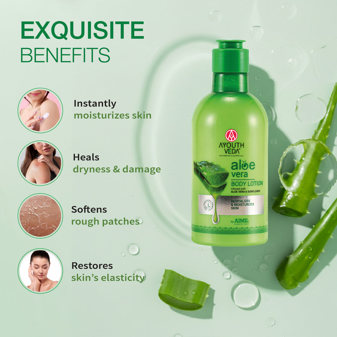 Ayouthveda Aloe Vera Body Lotion | Hydrating & Revitalizing Moisturizer with Aloe Vera & Sunflower for All Skin Types | Non-Greasy, Nourishing Lotion for Soft, Smooth Skin – 250ml