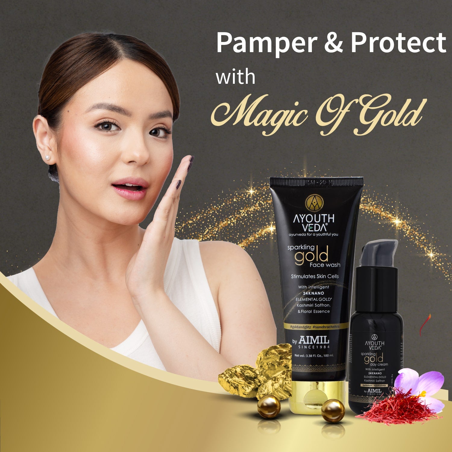 Golden Glow Day Care Combo | Gold face wash 100ml , Day Cream 30g - Ayouthveda