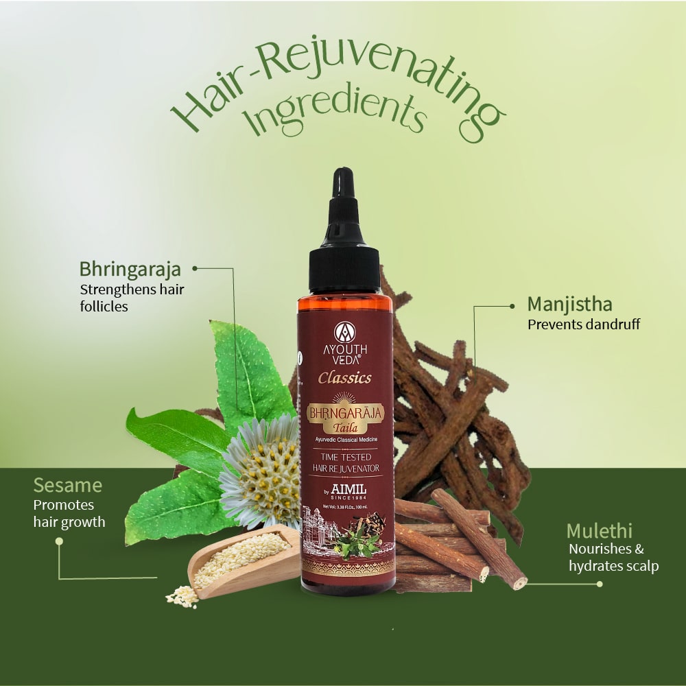 Ayouthveda Bhrngaraja Taila | Hair Strengthening Oil Fortified With Bhringraj & Manjistha | Reduces Hair Loss, Boosts Growth & Improves Scalp Health | With 10 Nourishing Herbs & Oils for Soft, Strong & Beautiful Hair | Net Qty 100 ml