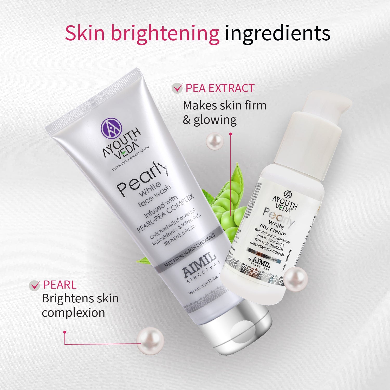 Pearly White Day Care Combo: Pearly White Face Wash (100 ml), Pearly White Day Cream (30 g) - Ayouthveda