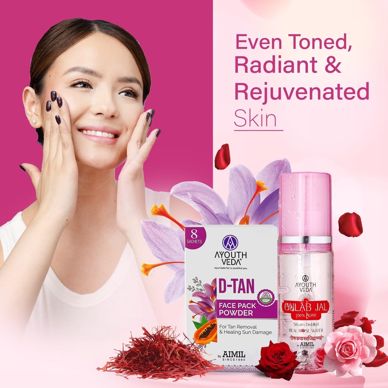 D-Tan Delight Combo: D-Tan Face Pack Powder (10g × 8), Gulab Jal (100 ml) - Ayouthveda
