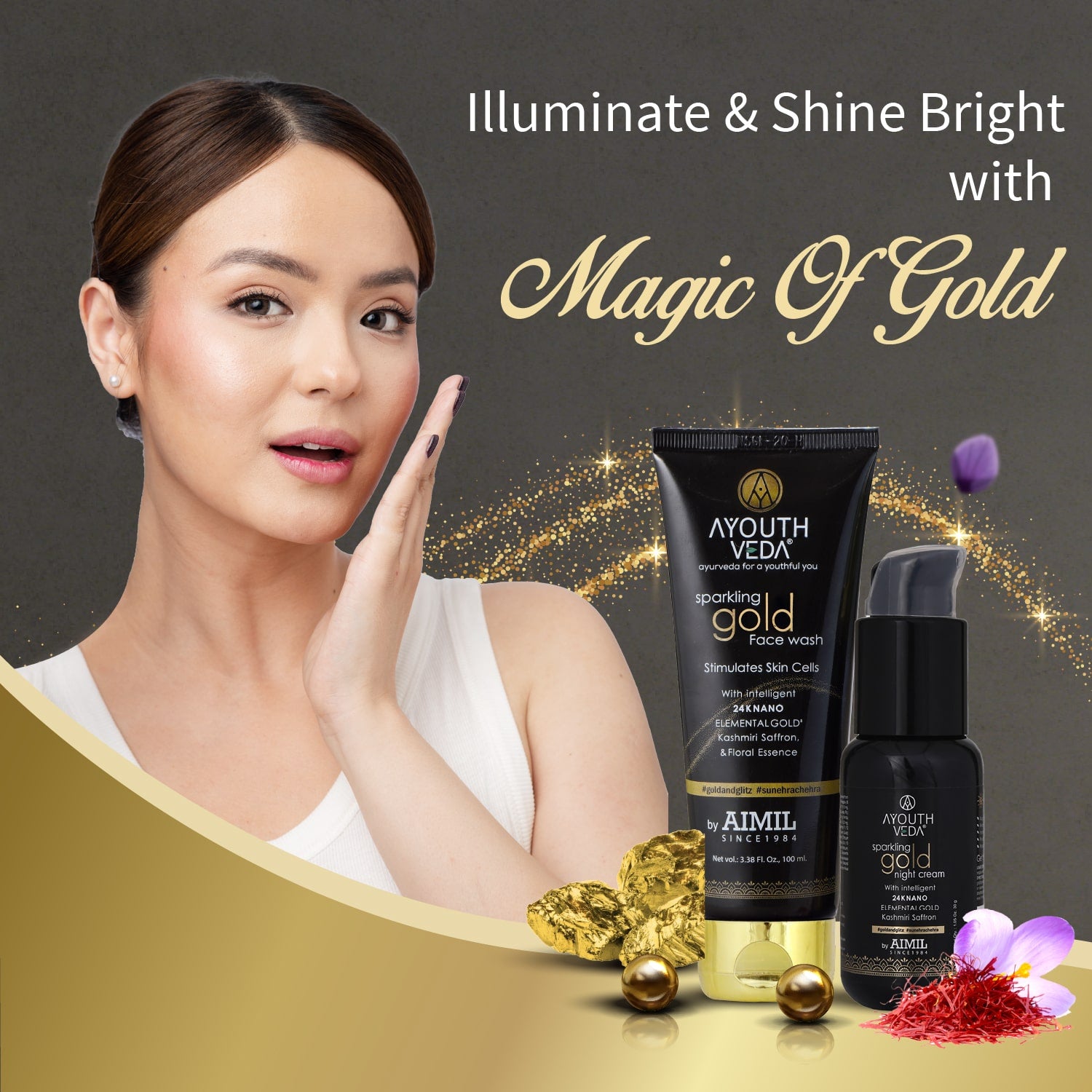 Golden Glow Night Care Combo | Gold face wash 100ml , Night Cream 30g - Ayouthveda