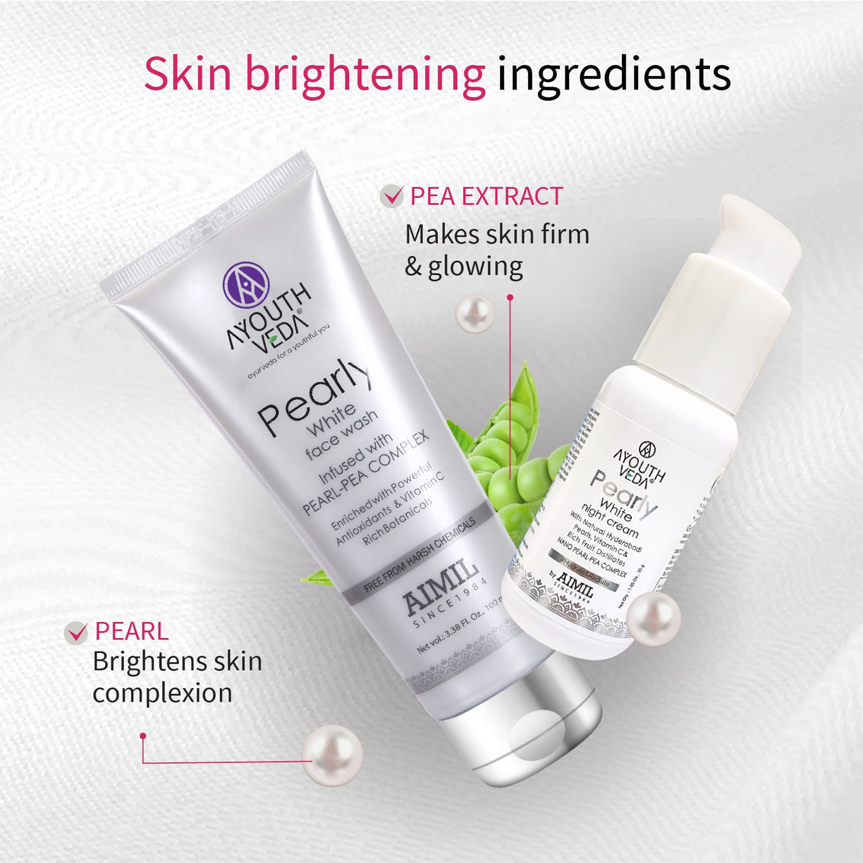 Pearly Glow Night Care Combo | Pearly face wash 100ml , Night Cream 30g - Ayouthveda