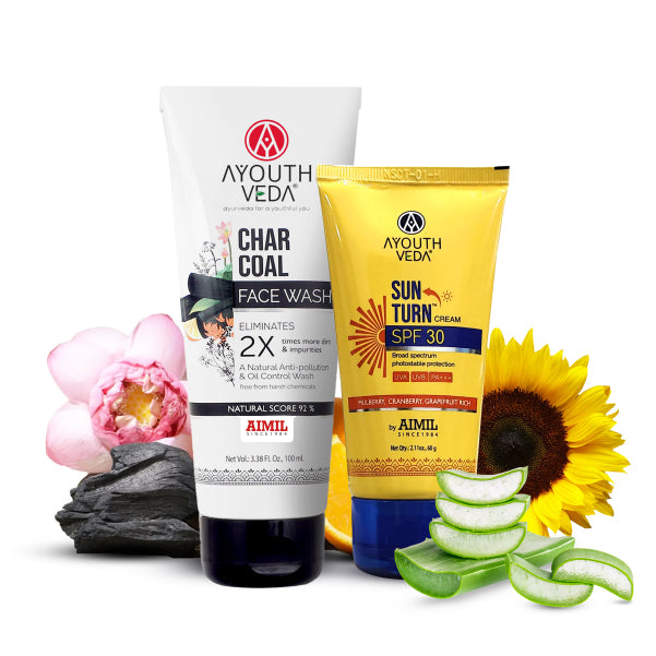 Skin Protecting Combo: Charcoal Face Wash (100 ml), Sun Turn Cream SPF 30 (60 gm)