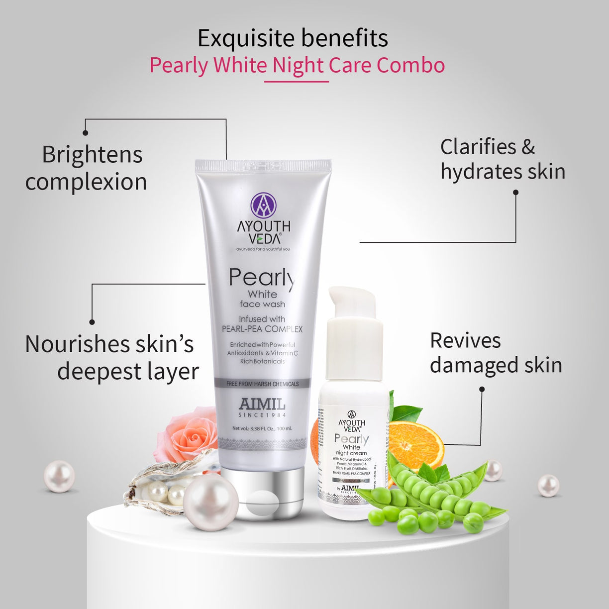 Pearly Glow Night Care Combo | Pearly face wash 100ml , Night Cream 30g - Ayouthveda