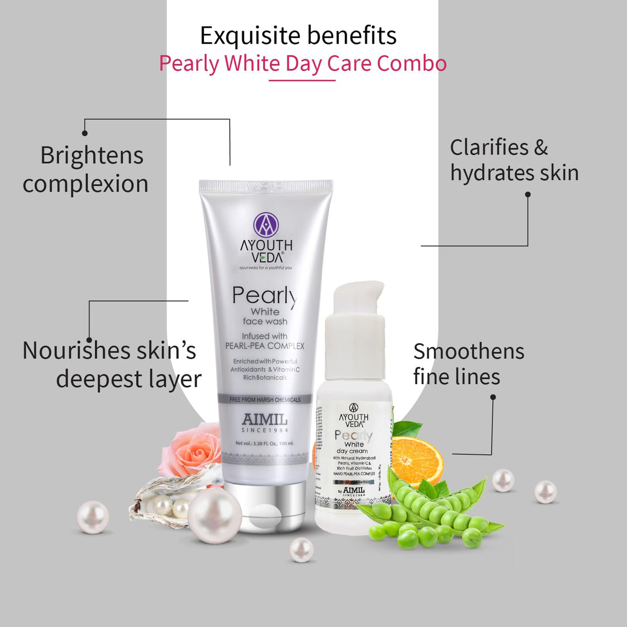 Pearly White Day Care Combo: Pearly White Face Wash (100 ml), Pearly White Day Cream (30 g) - Ayouthveda