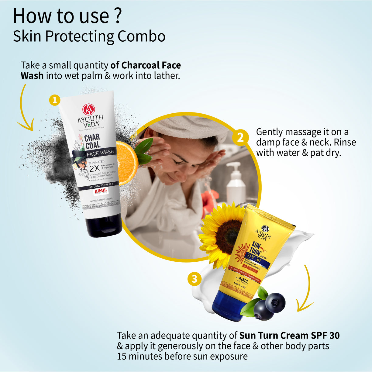 Skin Protecting Combo: Charcoal Face Wash (100 ml), Sun Turn Cream SPF 30 (60 gm)