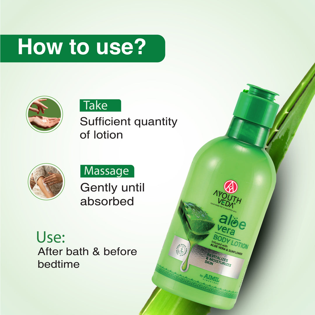 Ayouthveda Aloe Vera Body Lotion | Hydrating & Revitalizing Moisturizer with Aloe Vera & Sunflower for All Skin Types | Non-Greasy, Nourishing Lotion for Soft, Smooth Skin – 250ml