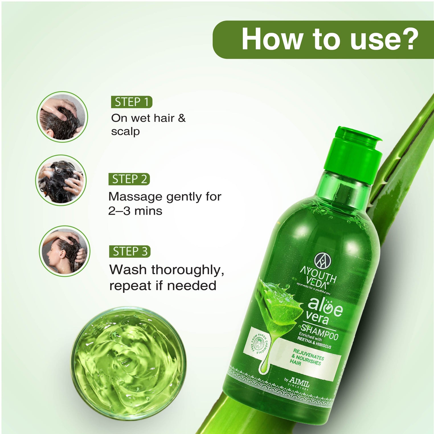 Ayouthveda Aloe Vera Shampoo for Hair Fall Control, Dandruff & Itchy Scalp | Sulphate & Paraben Free | Enriched with Aloe Vera, Reetha & Hibiscus  – 250ml