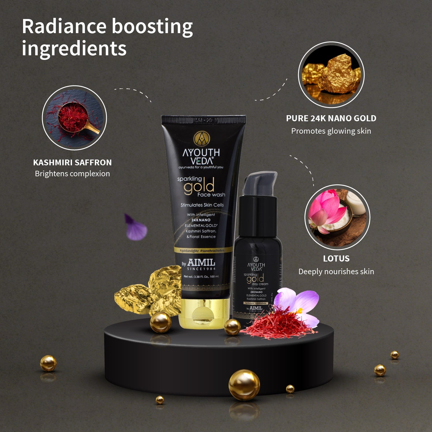 Golden Glow Day Care Combo | Gold face wash 100ml , Day Cream 30g - Ayouthveda