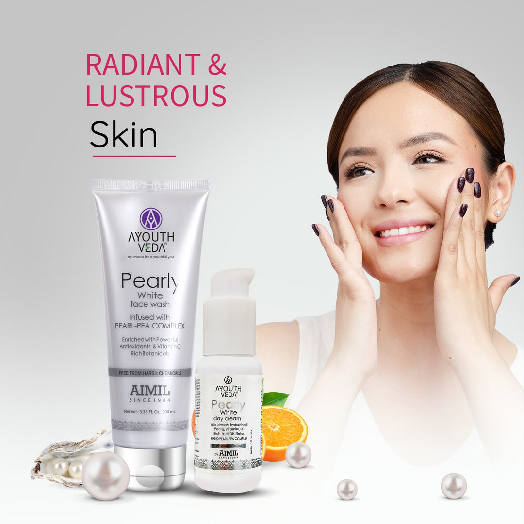Pearly White Day Care Combo: Pearly White Face Wash (100 ml), Pearly White Day Cream (30 g) - Ayouthveda