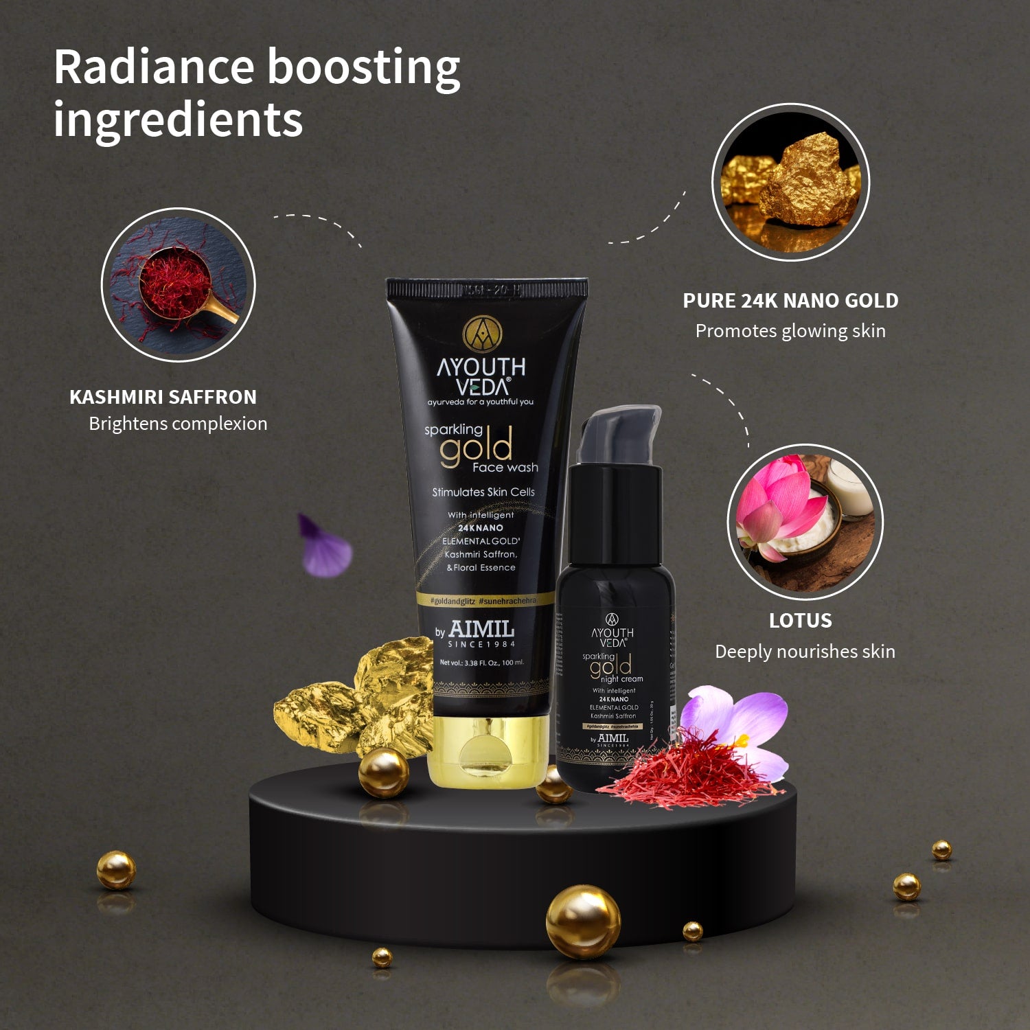Golden Glow Night Care Combo | Gold face wash 100ml , Night Cream 30g - Ayouthveda