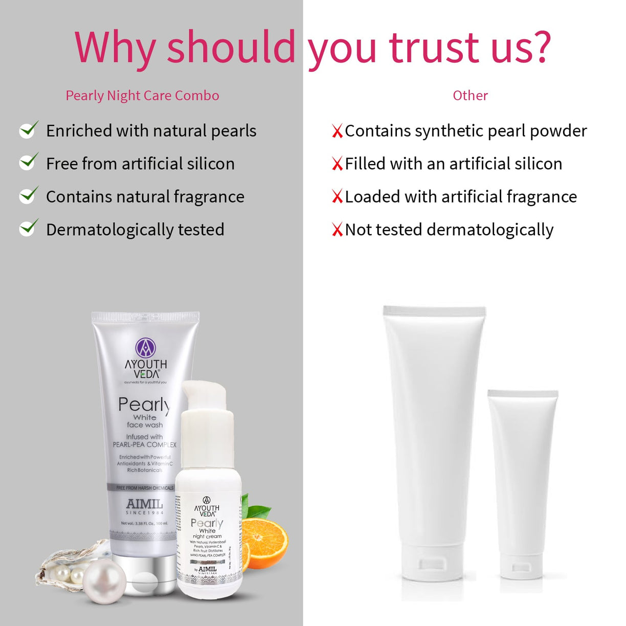 Pearly Glow Night Care Combo | Pearly face wash 100ml , Night Cream 30g - Ayouthveda