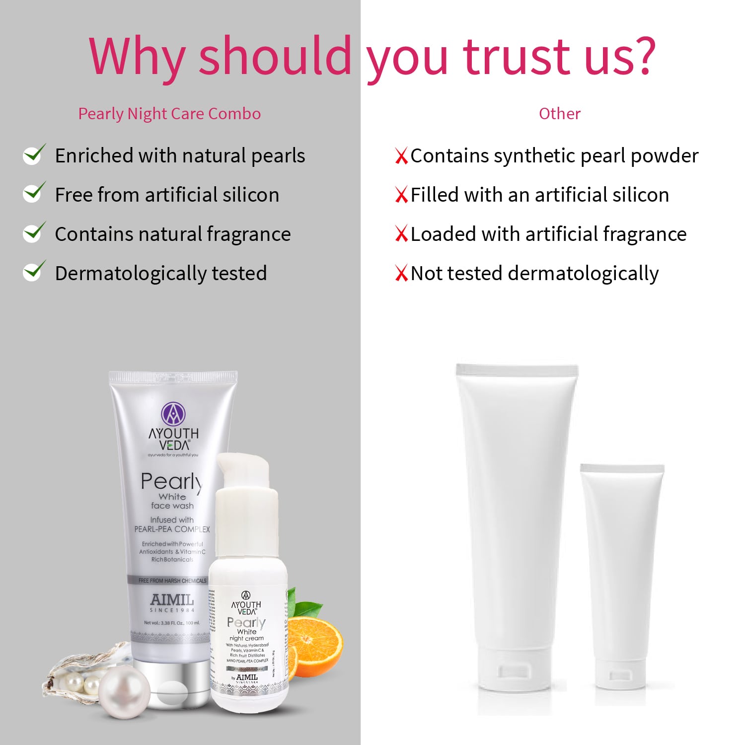 Pearly Glow Night Care Combo | Pearly face wash 100ml , Night Cream 30g - Ayouthveda