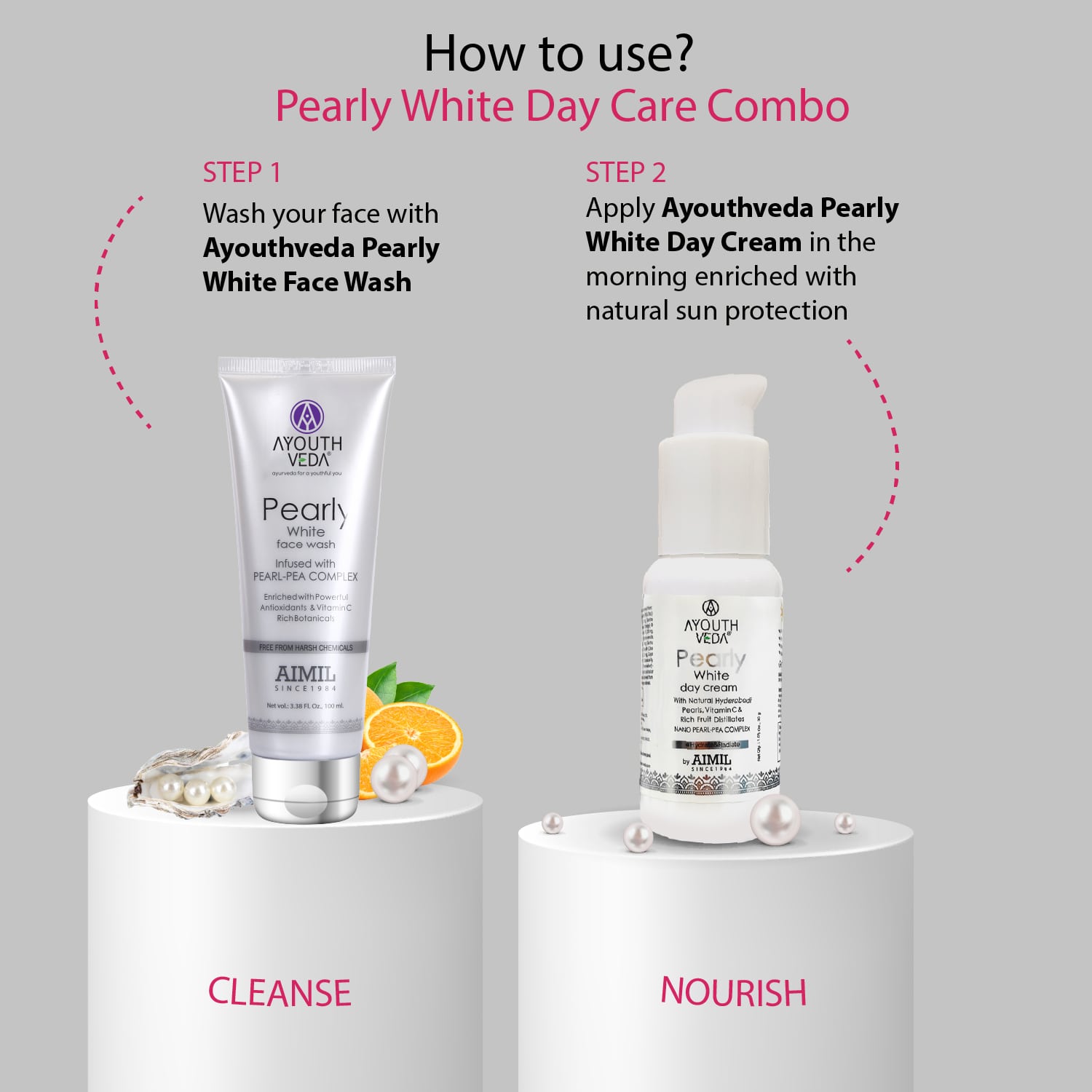 Pearly White Day Care Combo: Pearly White Face Wash (100 ml), Pearly White Day Cream (30 g) - Ayouthveda