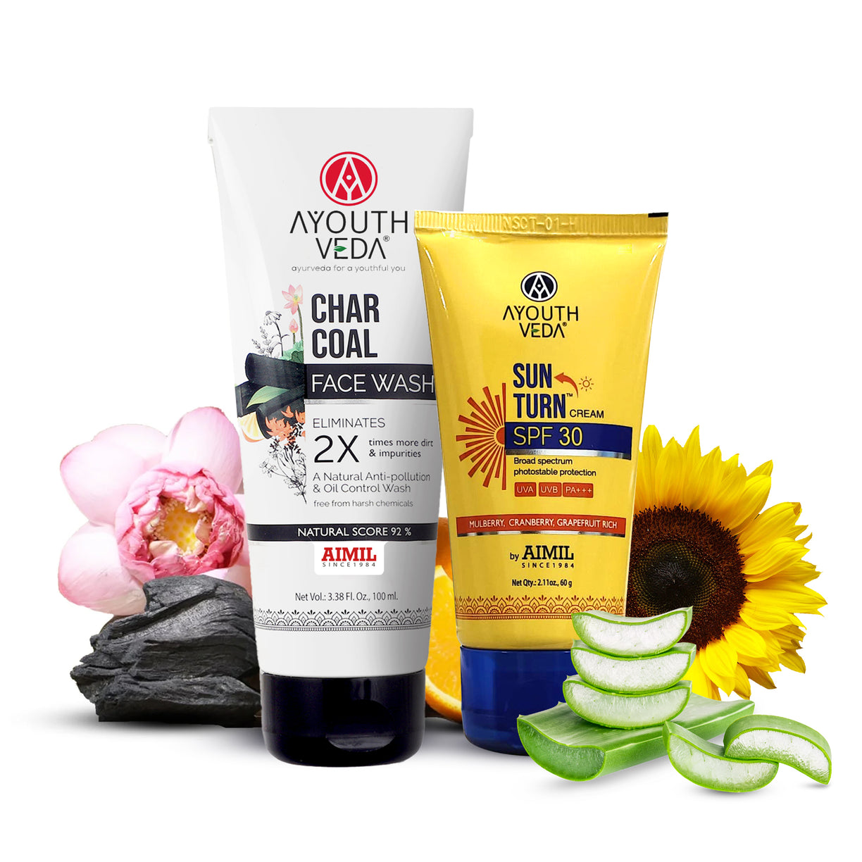 Skin Protecting Combo: Charcoal Face Wash (100 ml), Sun Turn Cream SPF 30 (60 gm)