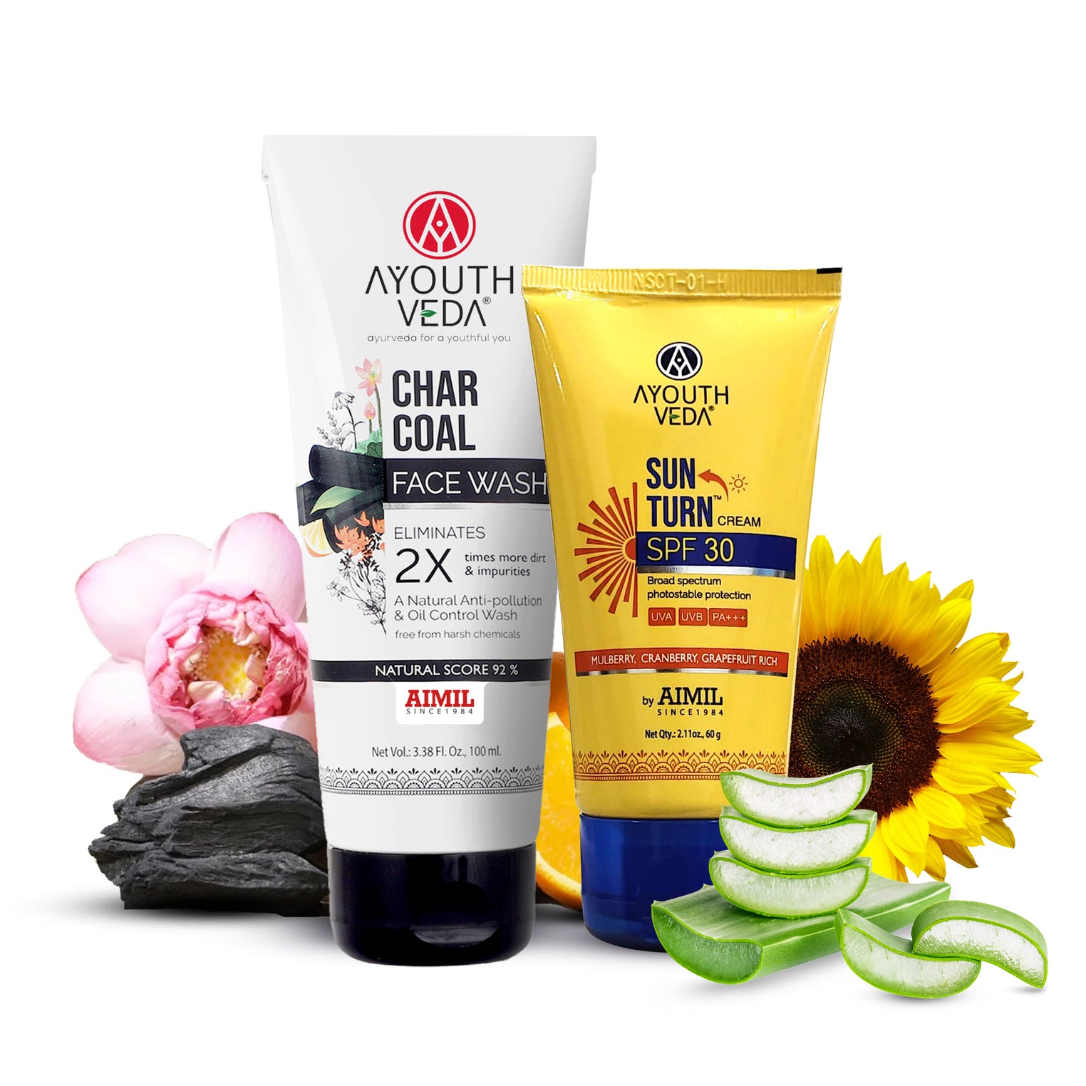 Skin Protecting Combo: Charcoal Face Wash (100 ml), Sun Turn Cream SPF 30 (60 gm)