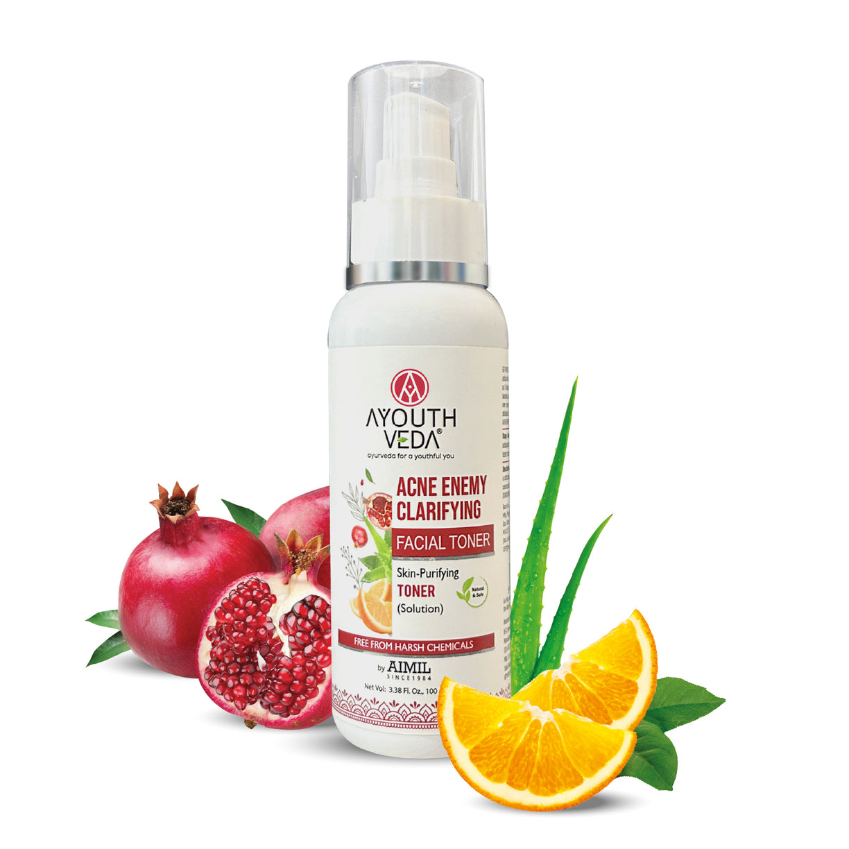 Ayouthveda Acne Enemy Clarifying Toner | With Green Tea, Witch Hazel, Pomegranate & Aloe Vera | Gently Remove Impurities, Balance Oil & Calm Acne-Prone Skin with Refreshing Formula | Net Qty - 100 ml