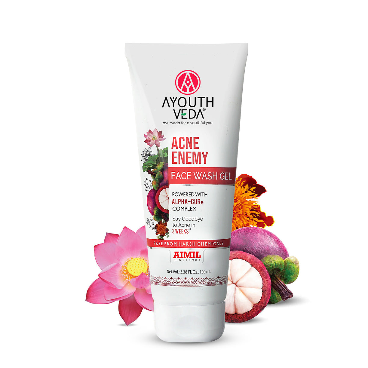 Ayouthveda Acne Enemy Face Wash Gel for Acne & Pimples | Fights Acne-Causing Bacteria & Excess Oil | With Alpha-CURe Complex, Garcinia & Manjistha | Sulfate-Free Gel Cleanser | For Acne-Prone Skin | Net Qty- 100 ml