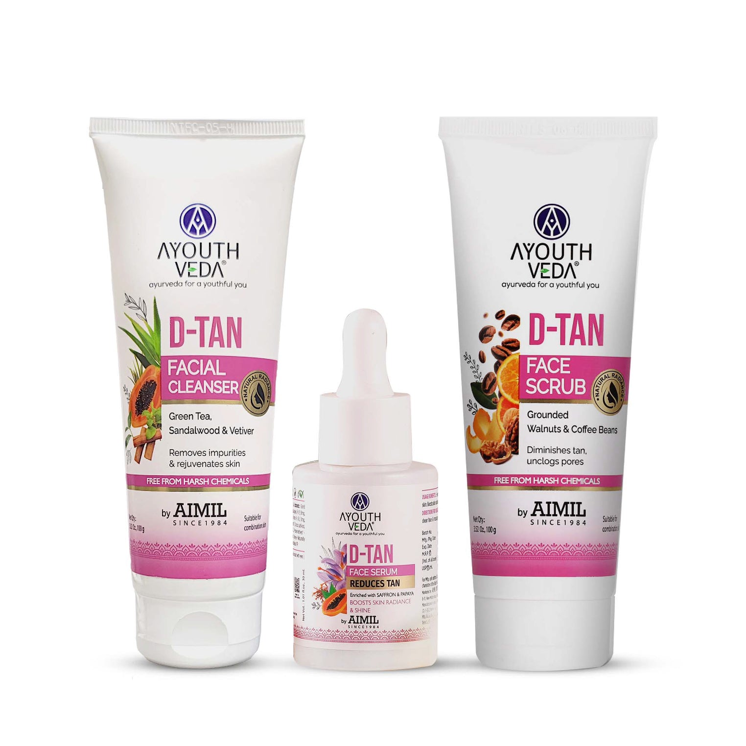 D-Tan Glow Restore Kit | D-Tan Facial Cleanser (100 g) | D-Tan Face Scrub (100 g) | D-Tan Face Serum (30 ml)