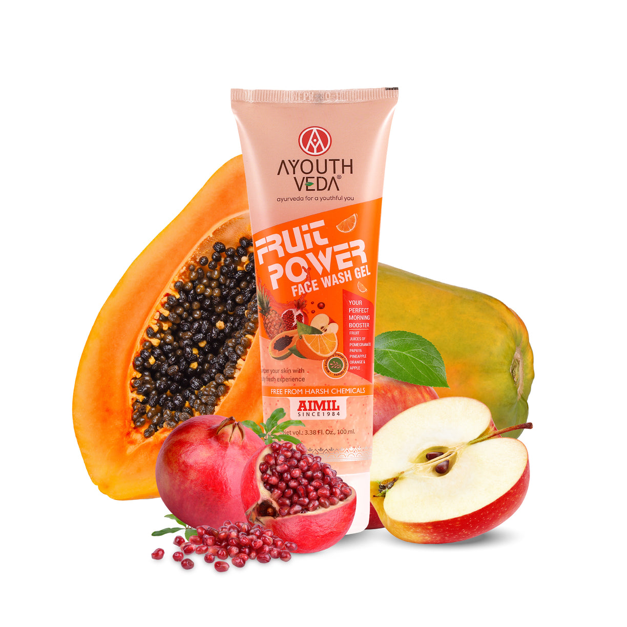 Ayouthveda Fruit Power Face Wash Gel | With 5 Fruit Juices, Aloe Vera & Coconut Water | Refreshing Cleanser That Removes Dirt, Improves Skin Texture & Natural Glow | For All Skin Types | Net Qty - 100ml