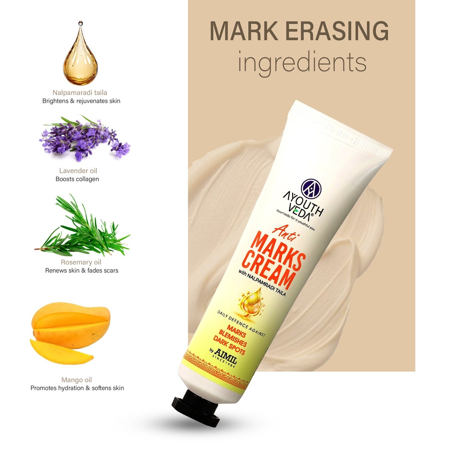 Ayouthveda Anti-Marks Face Cream | With Nalpamaradi Taila & 6 Oils | Ayurvedic Cream for Dark Spots, Acne Marks, & Uneven Skin Tone | Daily Skincare for Men & Women (30g)ti Marks Cream 30g