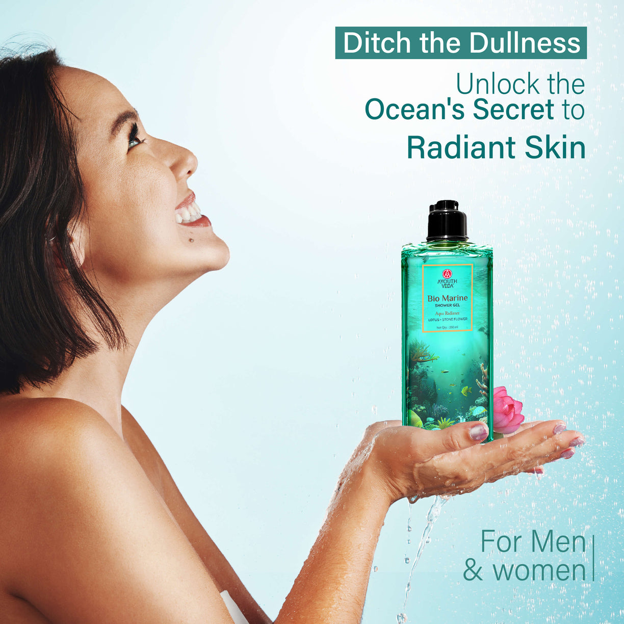 Ayouthveda Bio Marine Shower Gel for Men & Women | Enriched with Lotus, Stone Flower & Water Chestnut | Detoxifies, Moisturizes & Rejuvenates | (250 ml)
