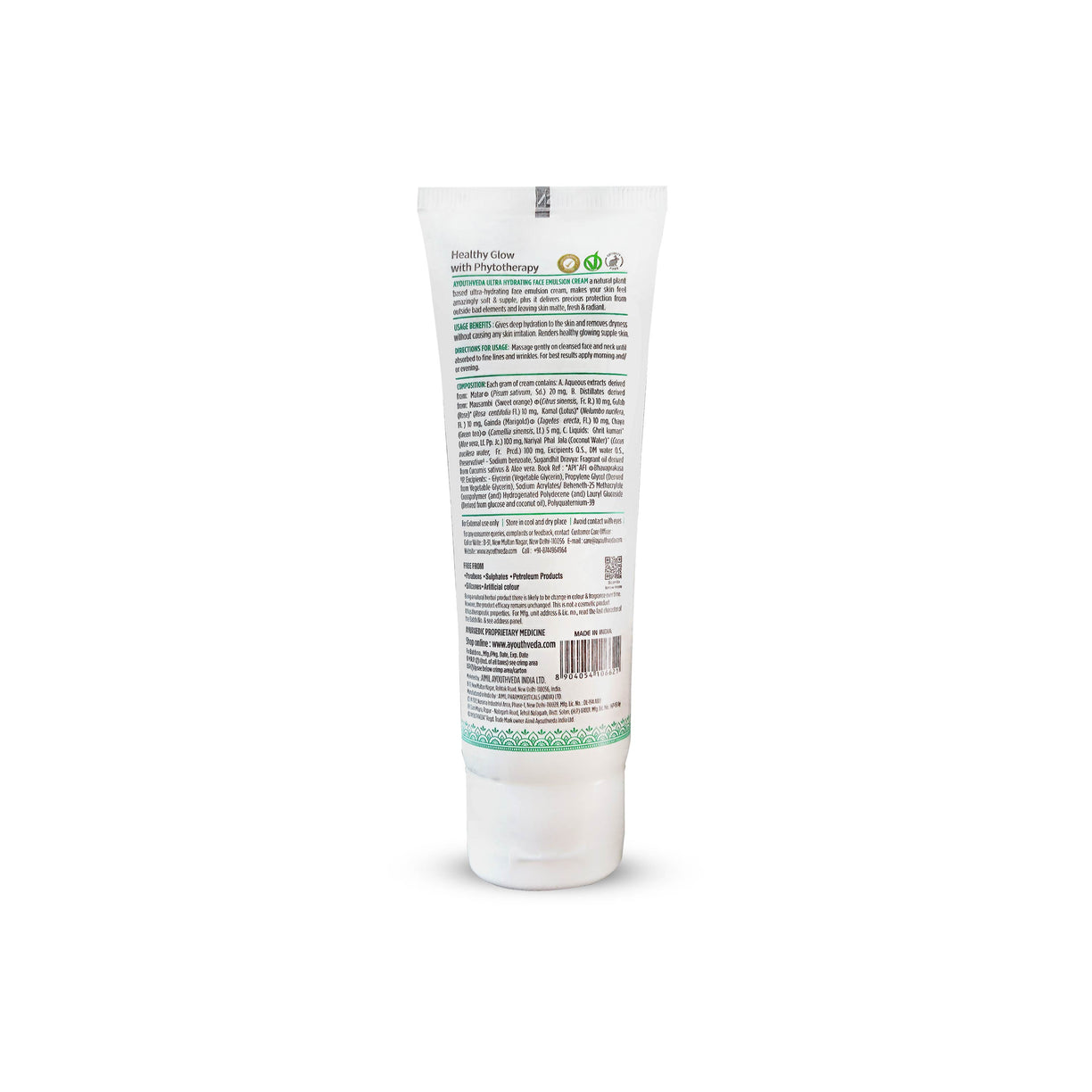 Ayouthveda Ultra Hydrating Face Emulsion Cream | Nature’s Goodness for 24 hours Hydration | Moisturizes, Tones, and Brightens Skin | With Coconut Water, Aloe Vera, and Green Tea | Net. qty - 60g