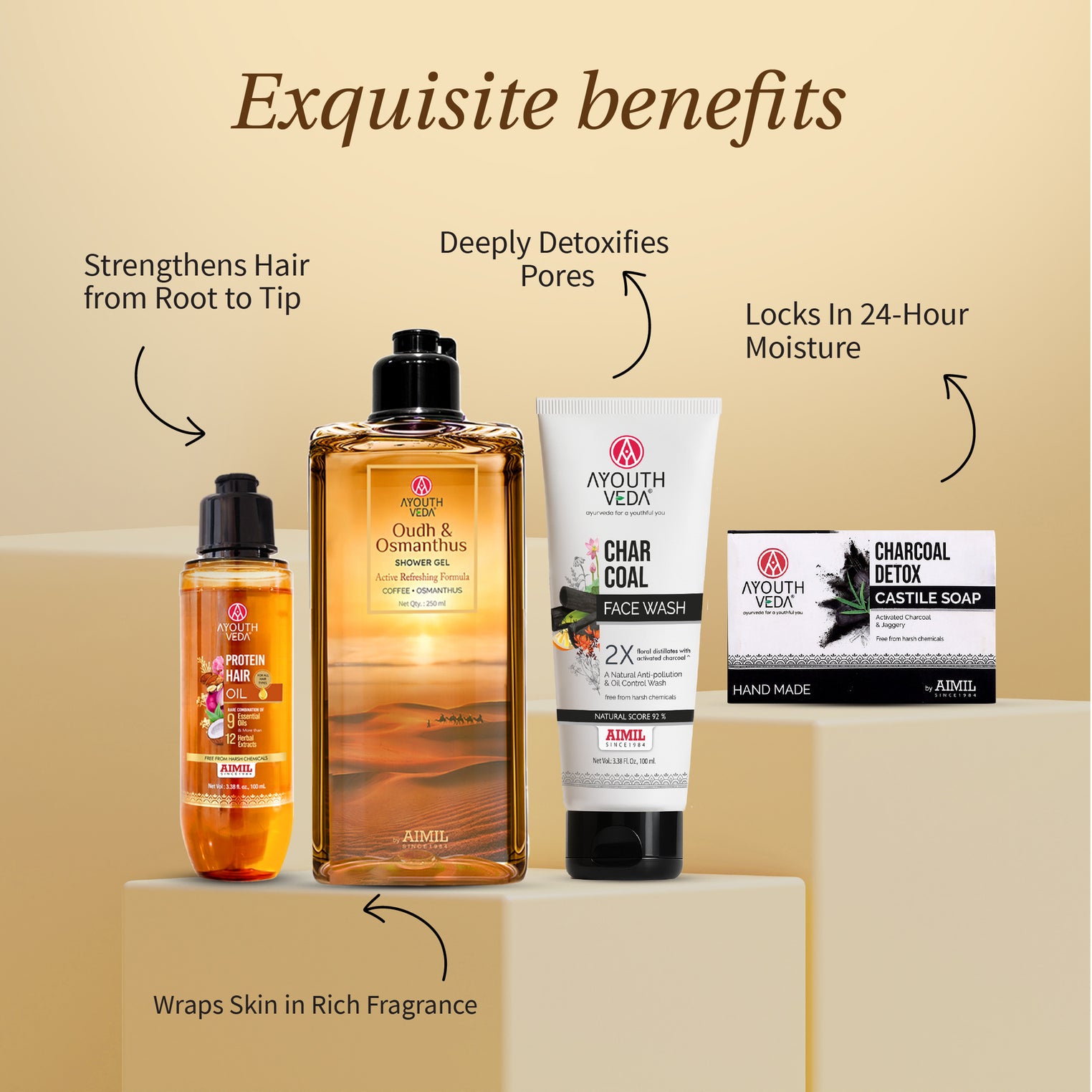 Ayouthveda Rakhi Care Kit for Him | Charcoal Face Wash 100ml, Protein Hair Oil 100ml, Oudh Shower Gel 250ml & Charcoal Detox Soap 110g with Free Rakhi