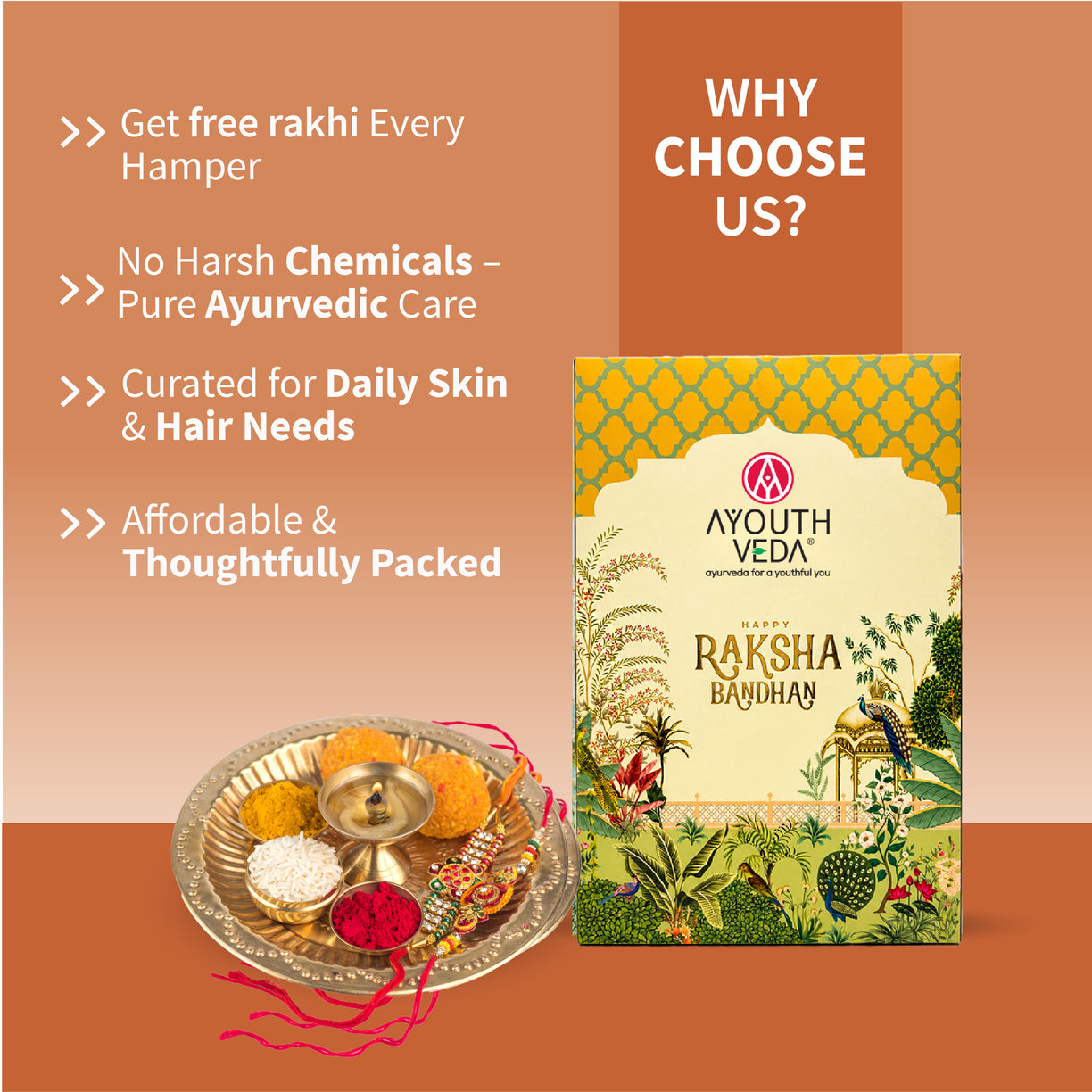 Ayouthveda Rakhi Care Kit for Him | Charcoal Face Wash 100ml, Protein Hair Oil 100ml, Oudh Shower Gel 250ml & Charcoal Detox Soap 110g with Free Rakhi