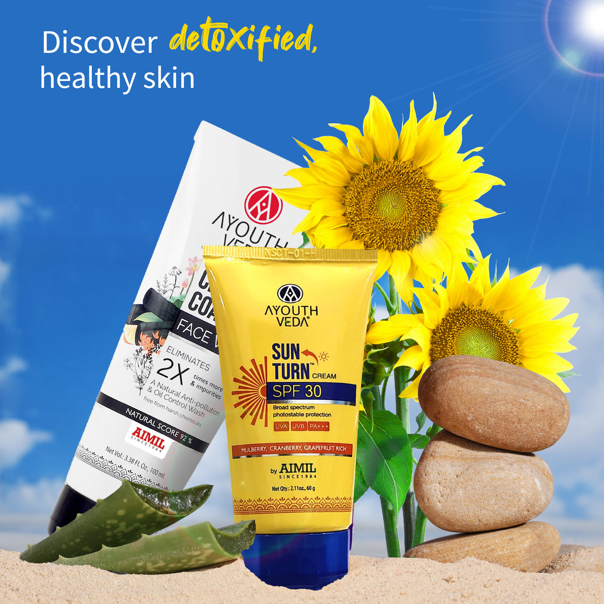 Skin Protecting Combo: Charcoal Face Wash (100 ml), Sun Turn Cream SPF 30 (60 gm)