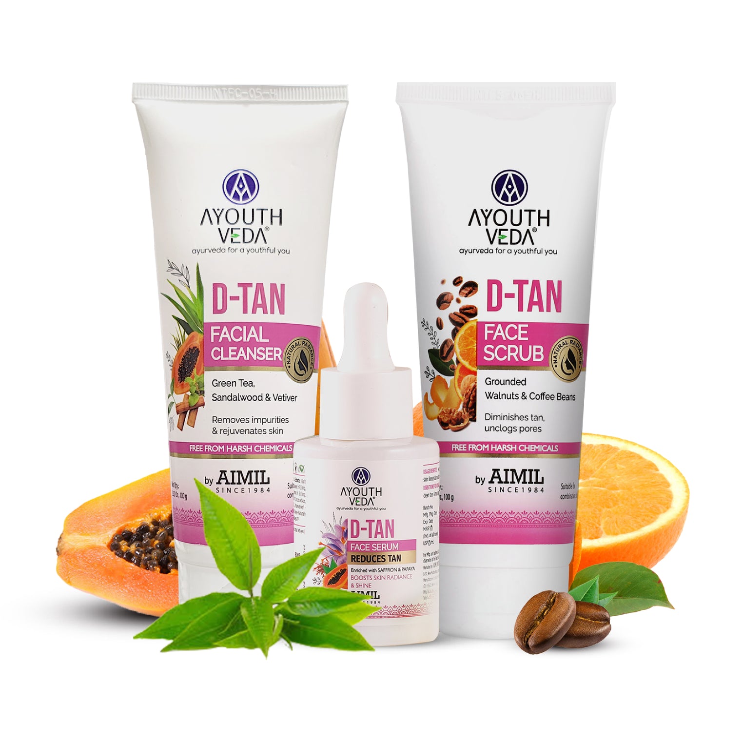 D-Tan Glow Restore Kit | D-Tan Facial Cleanser (100 g) | D-Tan Face Scrub (100 g) | D-Tan Face Serum (30 ml)