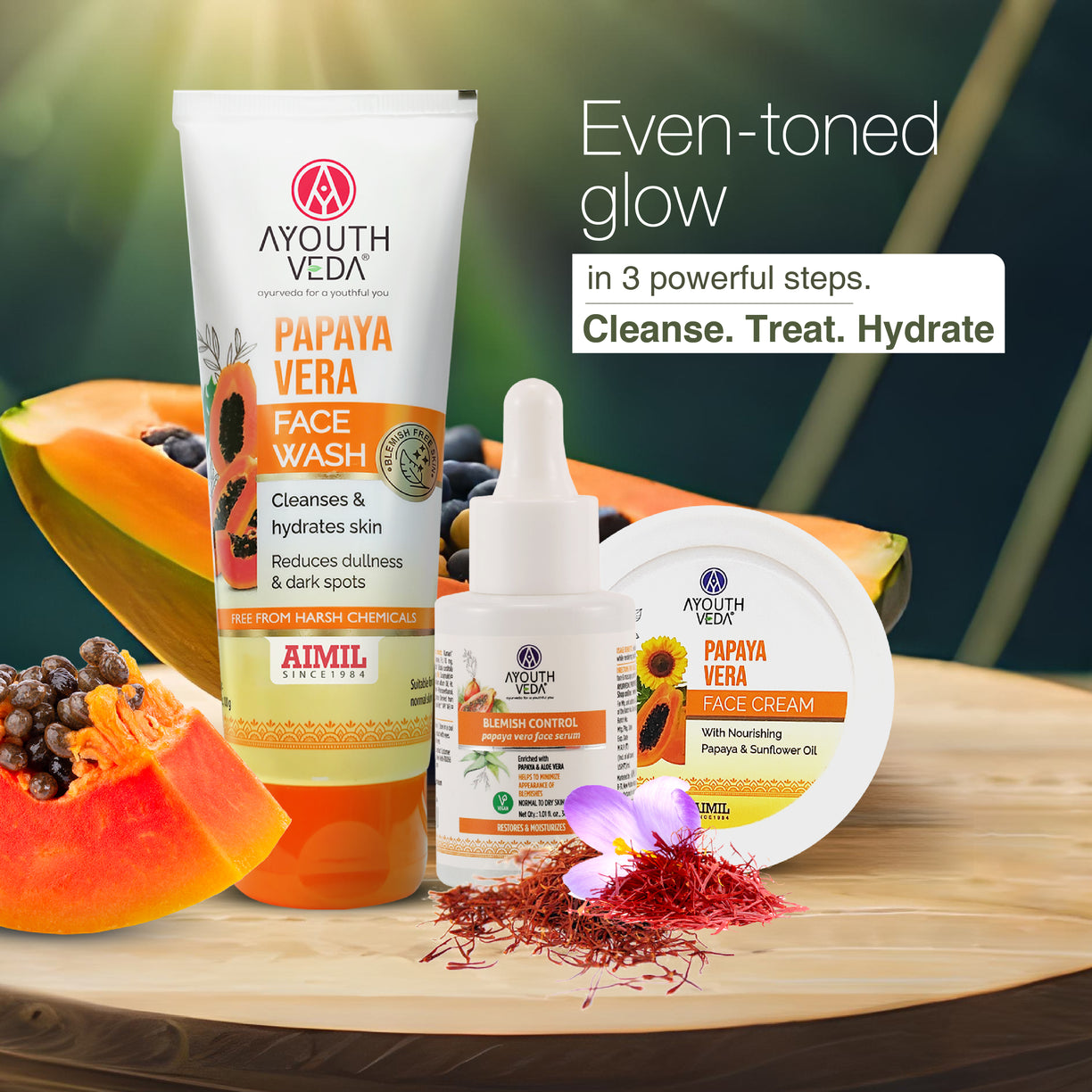 Papaya Vera Blemish Repair Kit | Papaya Vera Face Wash (100 ml) | Blemish Control Papaya Vera Face Serum (30 ml) | Papaya Vera Face Cream (50 g)