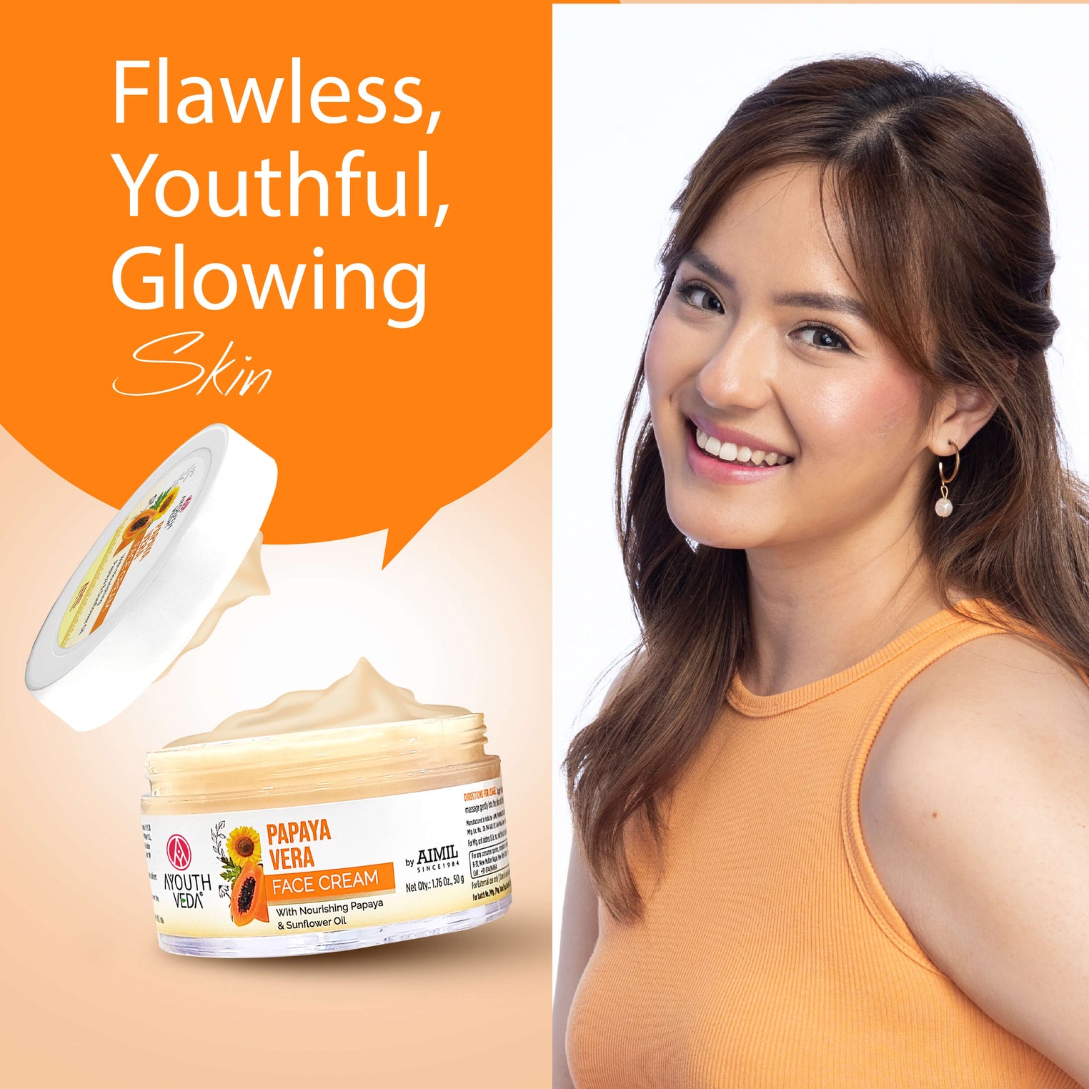 Ayouthveda Papaya Vera Face Cream | Nourishing Moisturizer for Blemish-Free, Even-Toned & Radiant Skin | With Papaya Enzymes & Sunflower Oil | Deep Hydration, Smooth Texture & Youthful Glow | 50 g