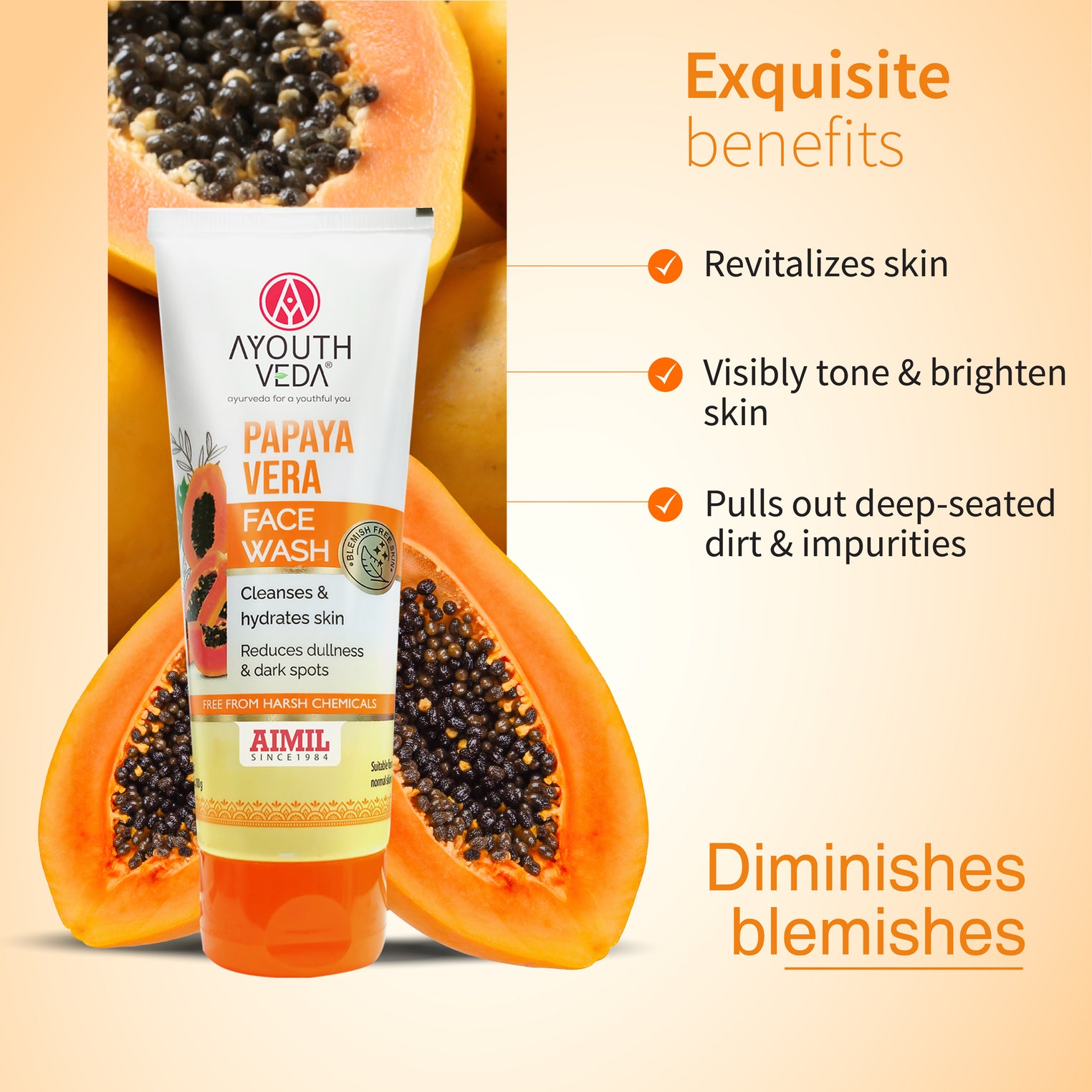 Papaya Vera Blemish Repair Kit | Papaya Vera Face Wash (100 ml) | Blemish Control Papaya Vera Face Serum (30 ml) | Papaya Vera Face Cream (50 g)