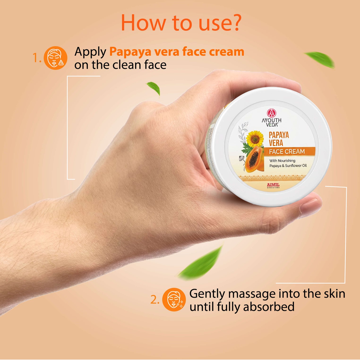 Ayouthveda Papaya Vera Face Cream | Nourishing Moisturizer for Blemish-Free, Even-Toned & Radiant Skin | With Papaya Enzymes & Sunflower Oil | Deep Hydration, Smooth Texture & Youthful Glow | 50 g