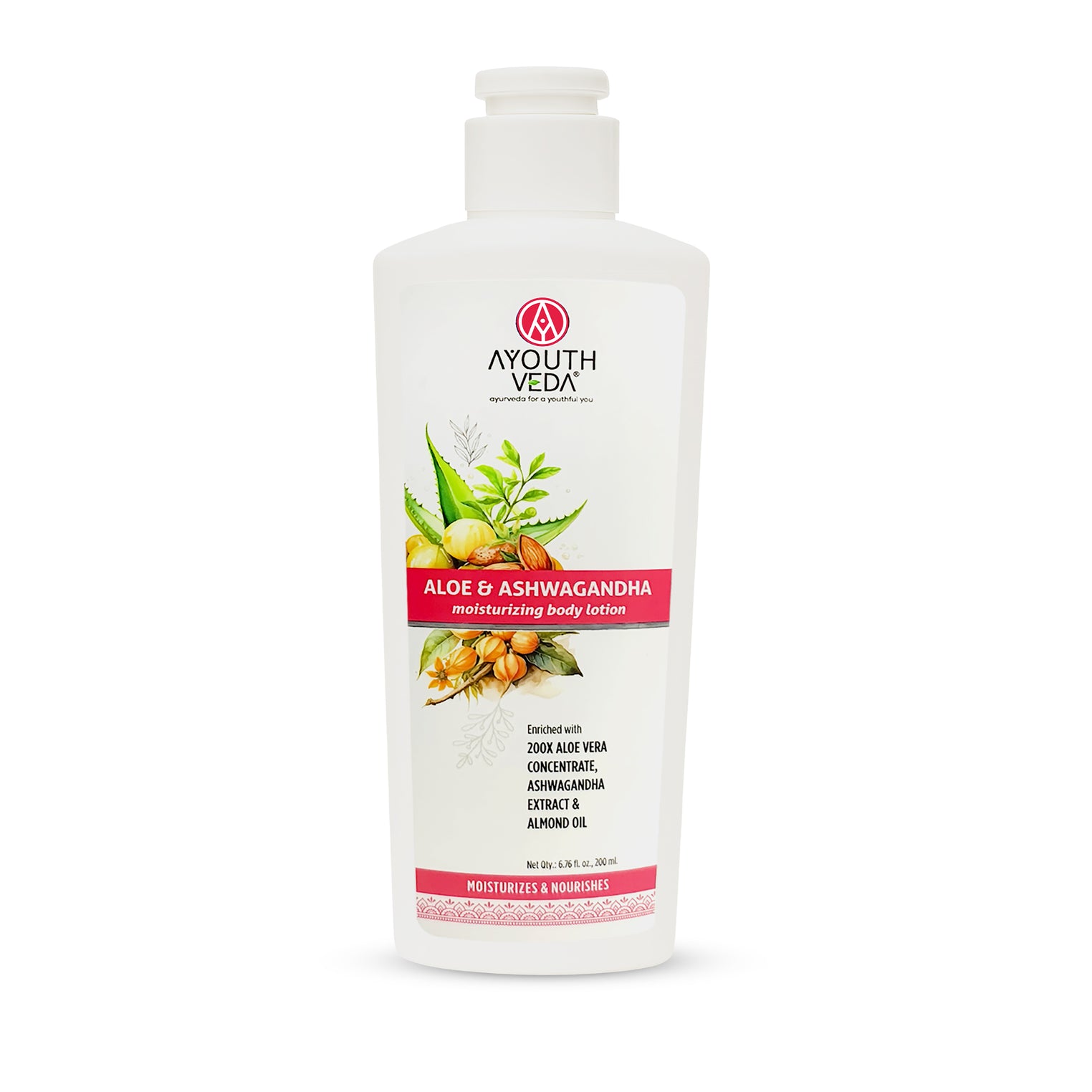 Ayouthveda Aloe & Ashwagandha Moisturizing Body Lotion | Fast-Absorbing, Non-Greasy Hydration | Eliminates Dryness, Heals Damaged Skin & Leaves a Smooth, Radiant Glow | Nourishing Daily Moisturizer for All Skin Types – 200ml